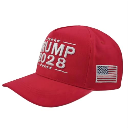 Baseballmütze Stickerei 2028 für Trump-Flagge, 45 47 2028 Hut für Präsident, verstellbarer Riemen, Golfmütze, rot, für Damen und Herren