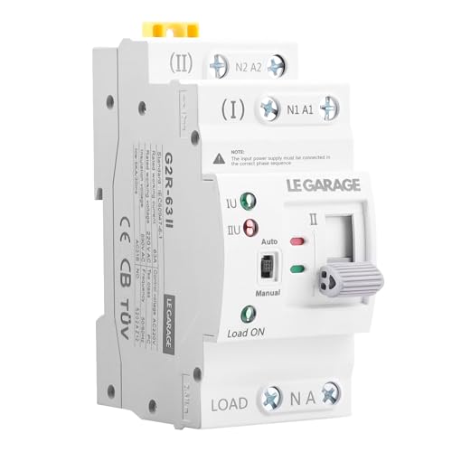 Interruptor de Transferencia Automática 2P 63A - ATS Doble Potencia 220V - Conmutador Ininterrumpido – Selector Eléctrico - Cambio Automático Red-Generador - Protección Hogar e Industria