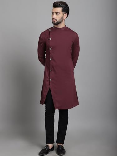 Image of Even Men's Collection Ethnic Wear Cotton Regular Sherwani Kurta with Asymetrical CutSWC-SLD011-WN2C-P