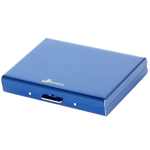 BONSYL® Porte-cartes de crédit en métal pour homme et femme, étui intelligent RFID en acier inoxydable, portefeuille minimaliste et fin, 8 cartes/bleu Cover