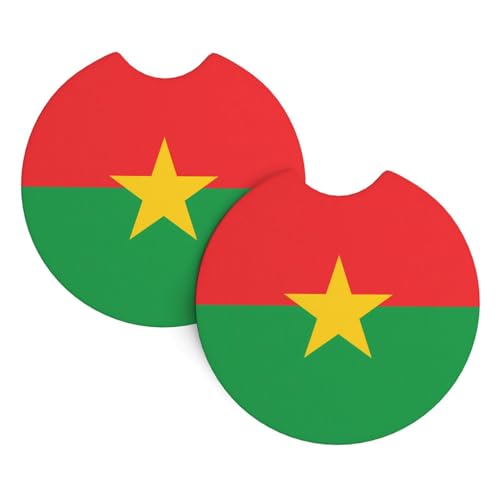 Lot de 2 dessous de verre motif drapeau du Burkina Faso - Accessoires d'intérieur de voiture - Convient pour camions, camionnettes et bateaux