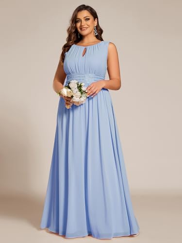 Image of Ever-Pretty Plus Women's Round Neck Sleeveless Empire Waist Maxi Plus Size Formal Gowns Bridesmaid Dresses