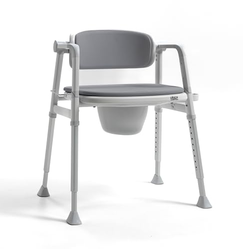 Toilettenstuhl mit Eimer & Armlehnen höhenverstellbar gepolstert & stabil bis 136 kg Duschstuhl/Nachtstuhl für Senioren