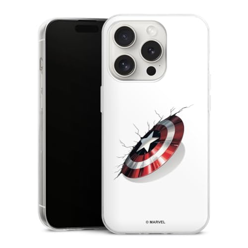 Custodia sottilissima compatibile con Apple iPhone 15 Pro per cellulare di trasparente Cover semplice Capitan America Prodotto ufficiale su licenza Marvel silicone