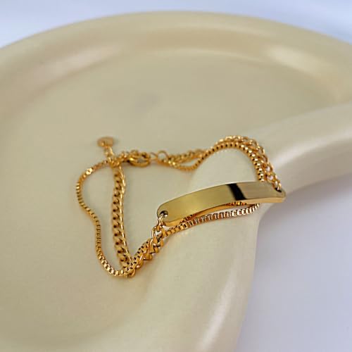 Fashion Stainless Steel Blank Bar Double Layer Stack Box Link Chain Bracelet3