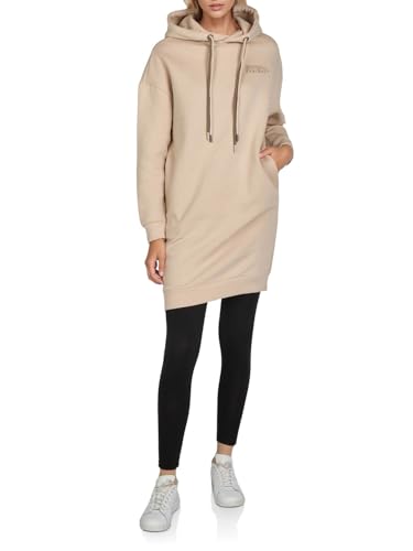 DENIMFY Hoodie Damen lang Oversized DFAnna Kapuzenpullover Pullover Sweatkleid Kapuzenkleid Streetwear Print Beige L, Größe:L, Farben:Birch Beige