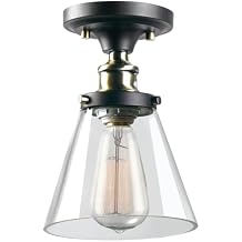 مصباح سقف GLOBE Electric 65380 1-Light Flush Mount، برونزي غامق، لمسات نحاسية عتيقة، ظل زجاجي، تركيبات إضاءة غرفة النوم في السقف، تركيبات غرفة الطعام، إضاءة للممر