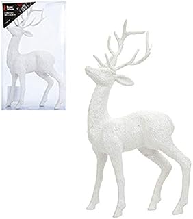 PMS International Glitter 26cm Standing Reindeer Stag Christmas Decoration - White