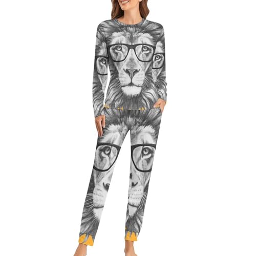 Pyjama femme Lion Original : ensemble t-shirt longues manches et pantalon