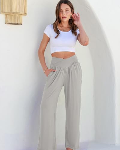3 Pack Women's Wide Leg Pants Crossover with Pockets High Waist Loose Sweatpants Casual Lounge Yoga Workout Palazzo2