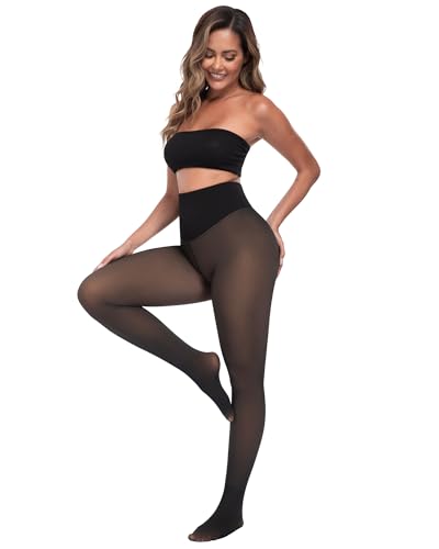 Image of CHRLEISURE Women's Fleece Lined Tights - Fake Sheer Warm Pantyhose Thick Winter Leggings(SY Cocoa, M /L)