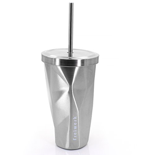 freiwerk® Straw Thermo Tumbler Mug Travel Coffee Mug Insulated To Go Doble pared Acero inoxidable Camping Sport Leisure 400ml Cover