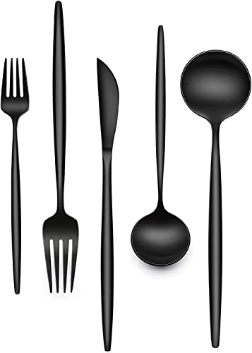 60-Piece 12 Setting Black Silverware, Food-Grade Stainless Steel Flatware Cutlery Set for Home, Office, Restaurant, Hotel