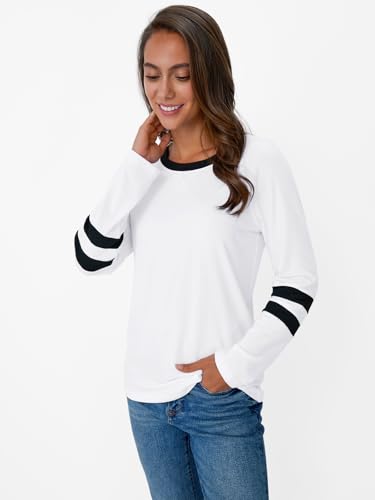 Image of AUTOMET Womens Color Block Long Sleeve Shirts Oversized Crewneck Casual Top