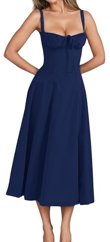 Image of Women's Spaghetti Strap Dress Floral Corset Gown Inspired Dresses Midi Evening Cocktail Party and Holidays Casual Sundress