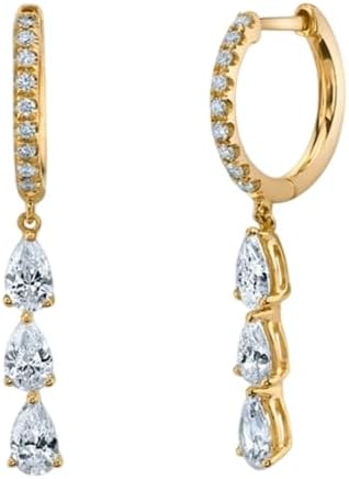 18K Gold Plated Cubic Zirconia Drop Hoop Earrings – Statement Dangle Earrings with Triple Teardrop Stones for Women, Elegant Wedding & Party Jewelry