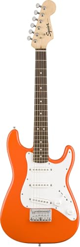 Image of Fender Squier 3 /4 Size Kids Mini Strat Electric Guitar Learn-to-Play Bundle w / Amp, Cable, Tuner, Strap, Picks, Fender Play Online Lessons, and Austin Bazaar Instructional DVD - Competition Orange
