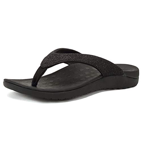 FANTURE Women Orthotic Arch Support Sandal for Comfortable Walk Thong Style Casual Flip Flops U419SLT003-N-Crystal Black-39