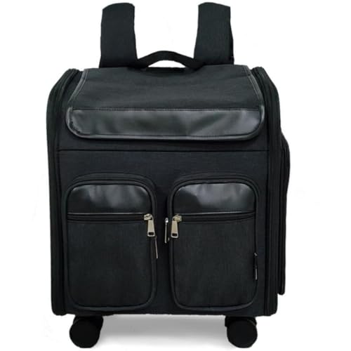 「FLYKING」キャスター付き ペットキャリー 通気性 散歩 旅行 通院 防災用 折りたたみ式航空会社用ボックスペット旅行バッグ 猫用 キャリー カート ポータブル猫用バックパック 小型犬 ペット リュックキャリーバッグ お手入れ簡単 折りたたみ (ブラ