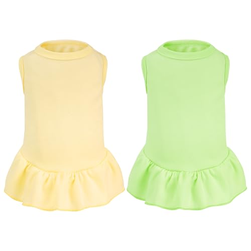 2 Pcs Dog Dresses Cat Skirt Solid Color Dog Clothes Summer Sleeveless Puppy Girl Clothes for Small Pet Dogs Cats (Yellow,Green, Small)