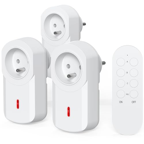 SURNICE Prise sans Fil avec télécommande, Prises Télécommandées Programmable, Portée en Champ Libre 40 m, 230V, 1000 W,Blanc, All on/Off, certifié CE