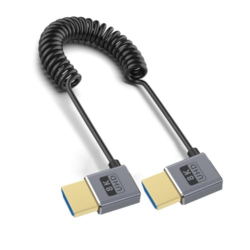 Câble HDMI 2.1 8K 60Hz spiralé avec connecteur coudé pour écran et projecteur