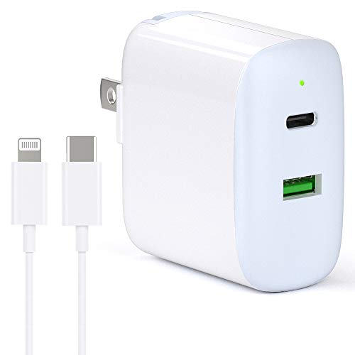 Creative Product Fast Charger for iPhone [MFi Certified], 30W 2-Port Foldable Charger with 18W USB C Power Adapter for New iPhone 12/12 Mini/12 Pro Max/11 Pro Max/8 Plus iPad Pro AirPods [with 3.9ft C to L Cable]