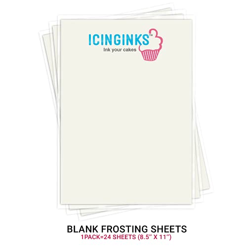 Icinginks Frosting Sheets 8.5” X 11” A4 Size, Very White Edible Paper, Icing Sheets For Cake Toppers, Cookies & Decor, Cake Edible Paper, Edible Sugar Sheets For Printers (24 Count (Pack Of 1)) #TOP2