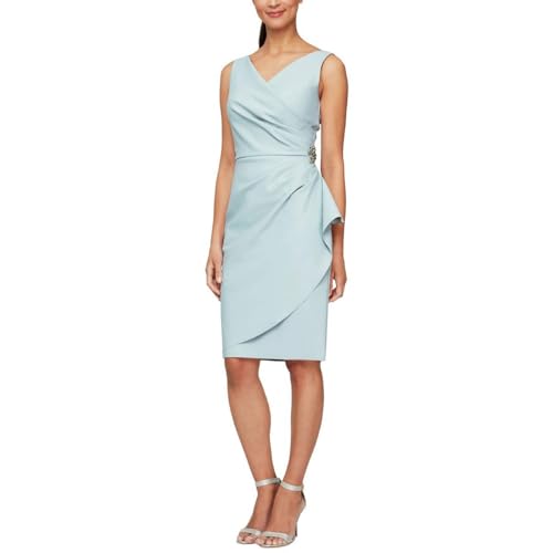 Image of Alex Evenings Women's Slimming Short Ruched Dress with Ruffle (Petite and Regular)