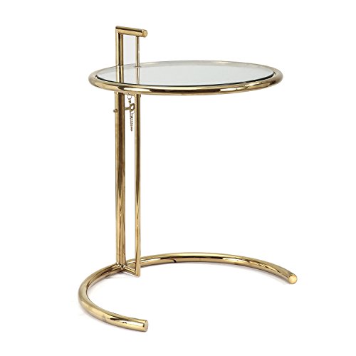 Eileen Gray Style Adjustable Side Table in Gold Finish