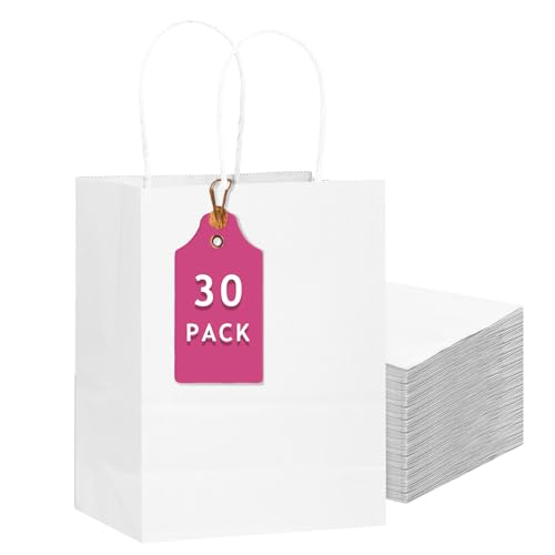 Gcardist Lote de 30 bolsas de regalo blancas con asas a granel 33 x 26 x 13 cm, tamaño grande, bolsas de papel, varios usos (33 x 26 x 13 cm, tamaño grande)