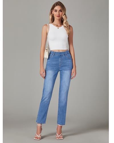 GRAPENT Straight Leg Jeans for Women Trendy Pull On High Waisted Cropped Elastic Waist Stretchy Denim Pants Ankle Jeans4