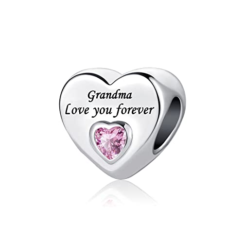 LSxAB Charm rosa a forma di cuore con scritta 'Love You Forever', per mamma, figlia, nonna, amici, compatibile con braccialetti Pandora, Rame, Nessuna pietra preziosa