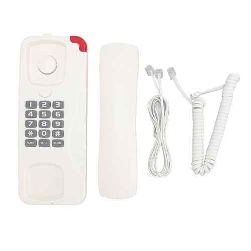 Retro Wall Mounted Corded Telephone, Last Number Redial, Adjustable Volume, Flash & Mute Function No Battery Required Landline Phon efor Home Office Hotel Use (White)