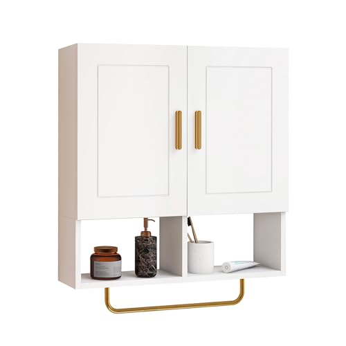 Edospaen Wall Mounted Bathroom Storage Cabinet Medicine Cabinet with Adjustable Shelves & Towel Bar for Bathroom, Laundry Room, Bedroom, Enterway