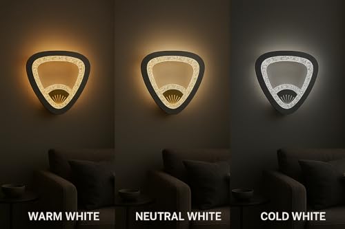 Image of Sinoman Modern Teardrop Crystal LED Wall Light Decorative Sqaure Ring Design Sconce 3 Step Adjustable Color Changing, Soft Lighting for Living Room, Bedroom, Hallway, and Home Decoration (Inbuilt Led)