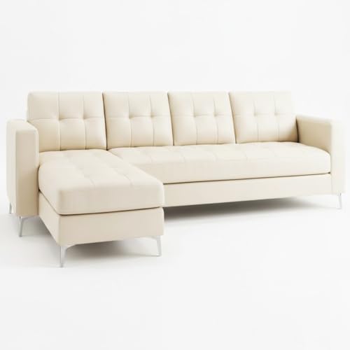 Image of CASASTYLE Madison 5 Seater Leatherette LHS L Shape Sofa Set (Cream) Premium Finish | Ideal for Living Rooms