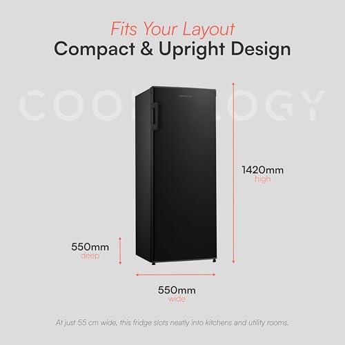 Cookology CTFR235BK Tall Freestanding Upright Larder Fridge, 55W x 142H CM, 235 Litre with Adjustable Temperature Control and Legs, LED Light and Reversible Door - In Black - Image 3
