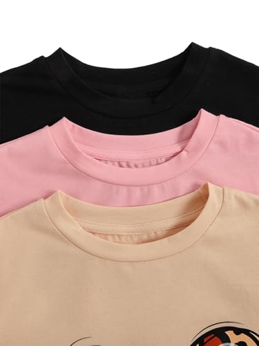 Image of RoseSeek Girl's Shirts 3 Packs Star Butterfly Graphic Tees Crew Neck Short Sleeve T Shirt Casual Tops