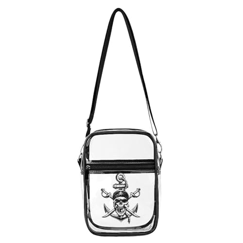 Pirate Skull Swords Clear Crossbody Bag Stadium Bag Adjustable Side Shoulder Bags Messenger Bag with 2 Compartments