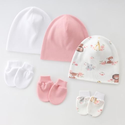 Newborns Baby Hat and Mittens Set Soft Fabric Multiple Color Option Gentle Skin Protections 0-1 Month Infant Accessories Baby2