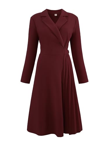 Image of Hobemty Women's Wrap Dress A-Line Pleated Midi Long Sleeve Dresses