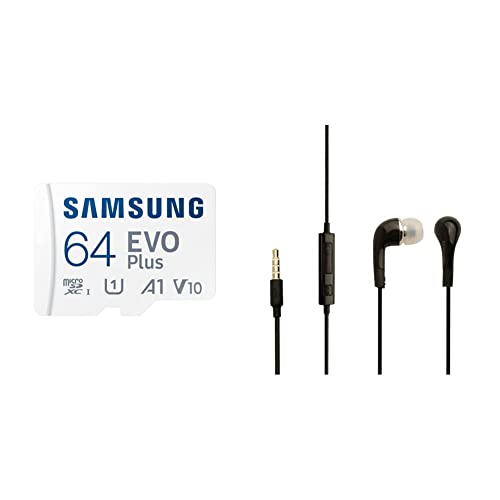 Samsung EVO Plus 64GB microSDXC UHS-I U1 130MB/s Full HD & 4K UHD Memory Card with Adapter (MB-MC64KA) & Original EHS64 Wired in Ear Earphones with Mic, Black