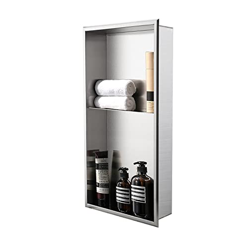 DAYONE Stainless Steel Shower Niche 12" X 24" NO Tile Needed,Brushed Nickel Bathroom Rectangular Wall Niche, Recessed Single Shelf Organizer, Shower or Tub Storage Nook Insert Hold Toiletries, Bottles by DAYONE - Used condition - CA$103.25