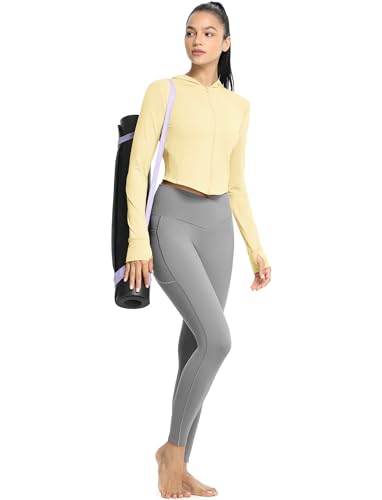 icyzone Jaqueta atlética feminina FPS 50+, leve, com zíper, manga comprida, com furos para polegar,