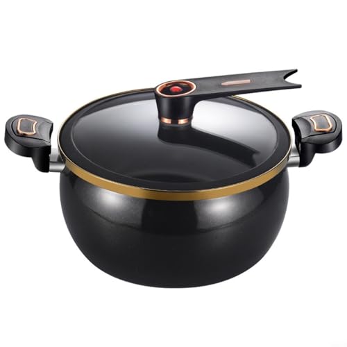 FUANA Olla a presión multifunción de hierro fundido con tapa Loc y mango King y tapa transparente de pie para estufas de gas, inducción, eléctricas (8 L, negro)