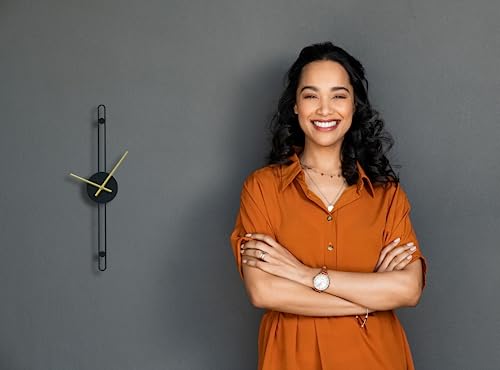 Image of Nordic Minimalist Gold Needle Metallic Wall Clock for Home, Office, Bedroom & Kitchen|Big Size Stylish Home Decor | Black Color (Battery Included) - Analog (12 X 48 CM)