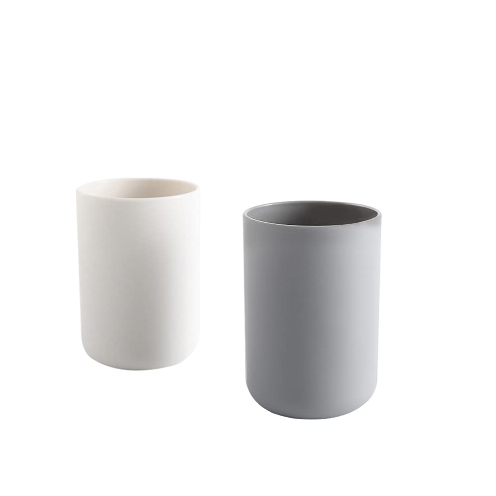 Wongwongcat White & Grey Cup 10.5Oz, Japanese-Style Unbreakable Reusable Drinking Cups Set Of 2 Colors, Plastic Toothbrush Cup Tumbler 300Ml, Dishwasher Safe