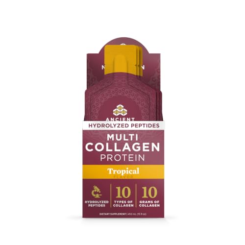 Ancient Nutrition Multi Collagen Protein Gel with Probiotics & Vitamin C, Hydrolyzed Collagen Peptides for Skin, Hair, Nails, Joints & Gut Health, Tropical, 15 Packets