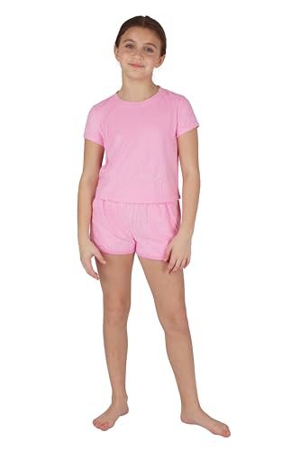 90 Degree By Reflex Girls 2 Piece Set Towel Terry Sunnywear Cropped Short Sleeve Shirt + Towel Terry Dolphin Short - Delicate Daisy Bonbon - Medium